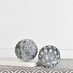 Set of 2 Charcoal Iron Decorative Balls 3 Inch with Textured Whitewashed Accents