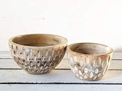 PD Home Set of 2 Carved Wood Bowls Modern Farmhouse