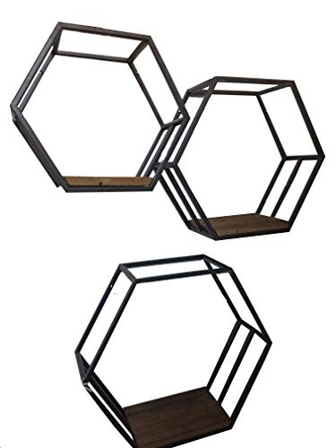 PG Modern Rustic Honeycomb Shelves Set of 3 Metal Wood Wall Decor