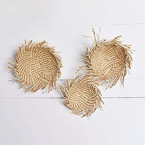 Boho Whispy Woven Basket Wall Decor with Fringed Edges Set of 3
