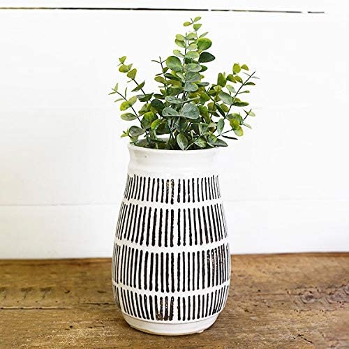 Rustic Boho Vase White Ceramic Black Markings Modern Pot
