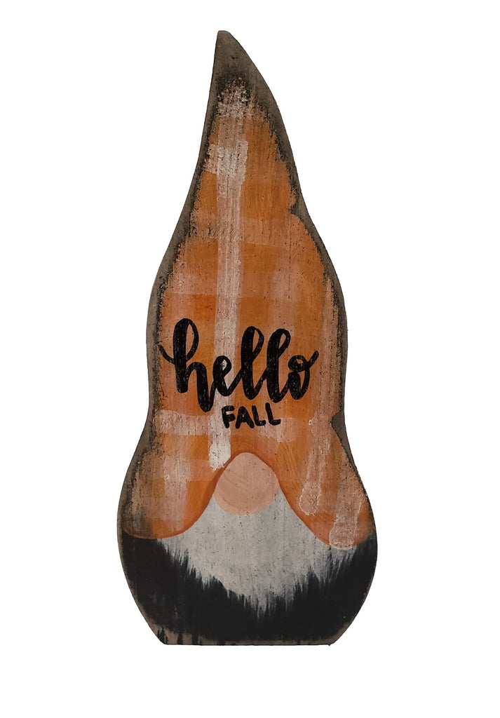 Primitive Hello Fall Wood Gnome Shelf Sitter Porch Seasonal Decor