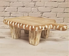 PD Home Rustic Carved Wood and Whitewashed 9 Inch Riser Display Stand Kitchen or Bath Decor