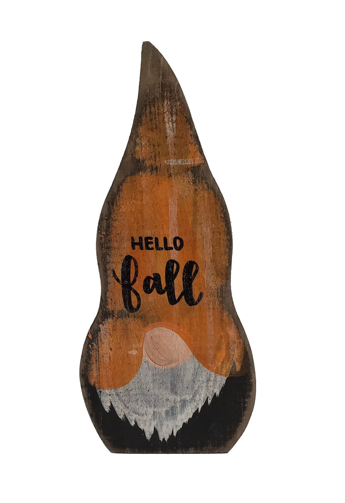Primitive Hello Fall Wood Gnome Shelf Sitter Porch Seasonal Decor