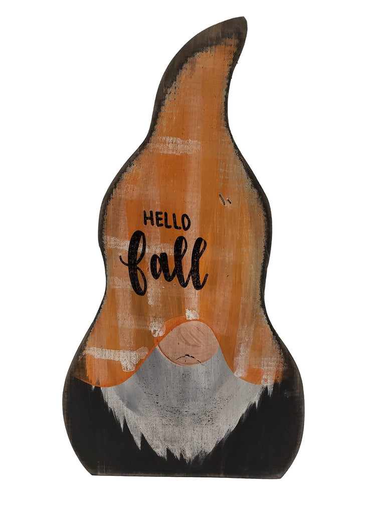 Primitive Hello Fall Wood Gnome Shelf Sitter Porch Seasonal Decor