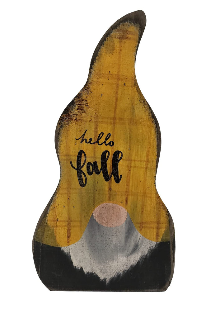 Primitive Hello Fall Wood Gnome Shelf Sitter Porch Seasonal Decor