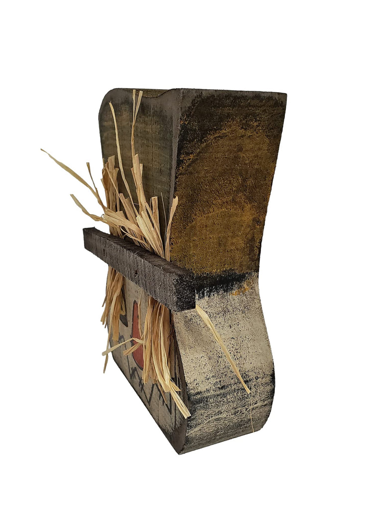 Primitive Fall Chunky Scarecrow Face Wood Handmade Autumn Porch Home Decor