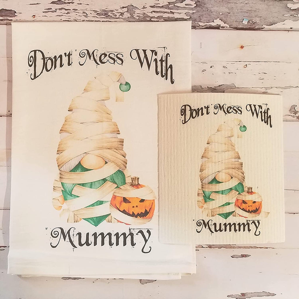 Fall Halloween Cotton Flour Sack Dish Towel and Swedish Dish Cloth Set Seasonal Kitchen Decor