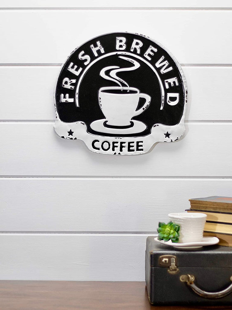AT Vintage Farmhouse Fresh Brewed Coffee Metal Wall Sign