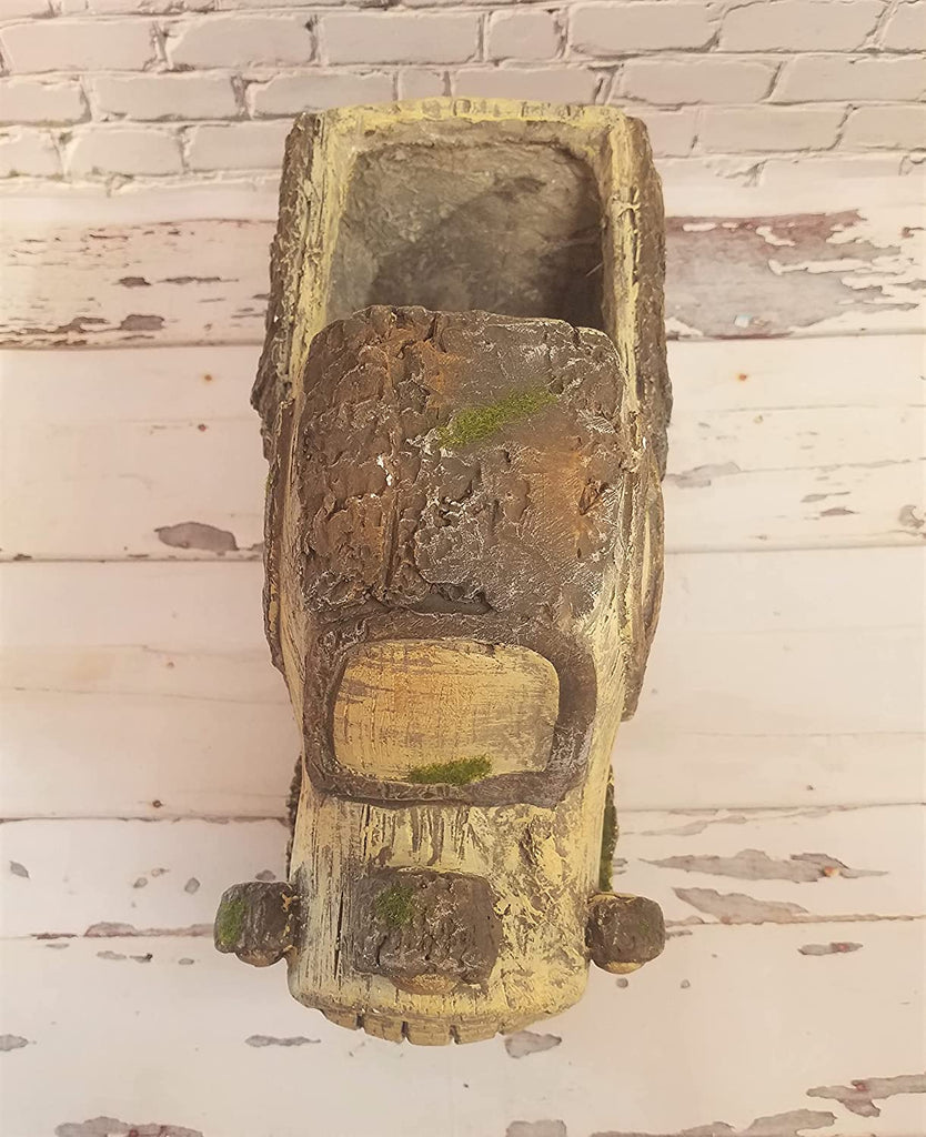 Resin Bark/Log Truck Planter with Faux Moss Accents Garden Porch Decor