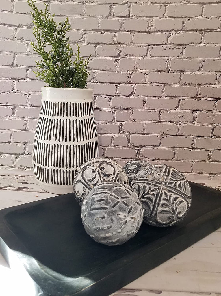 Set of 2 Charcoal Decorative Balls with Textured Whitewashed Accents