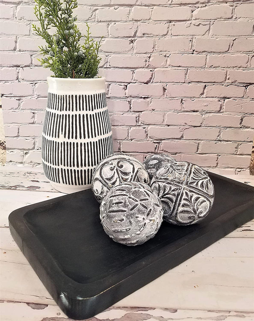 Rustic Black Wash Mango Wood Tray Decorative Tabletop Decor