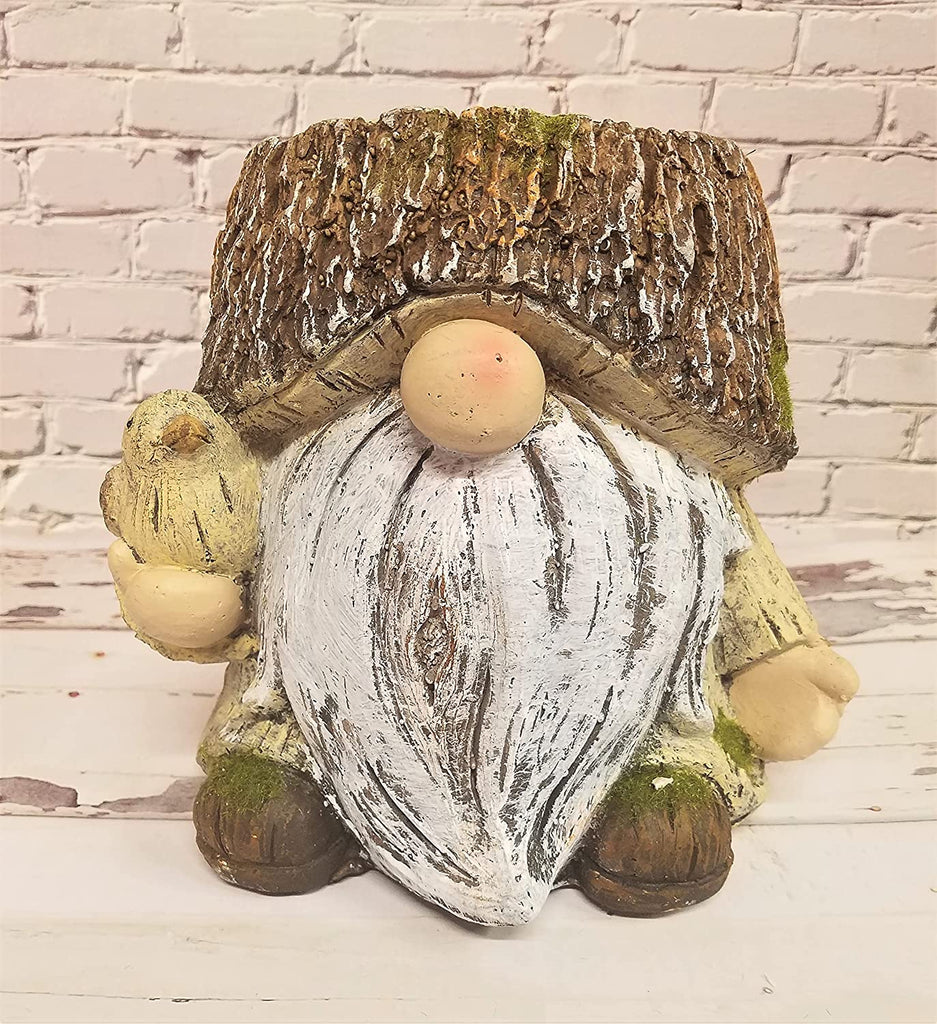 Set of 2 Resin Gnome Planters Bark/ Log with Faux Moss Accents