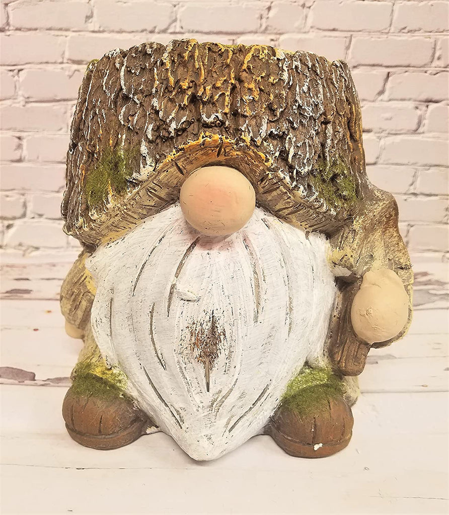 Set of 2 Resin Gnome Planters Bark/ Log with Faux Moss Accents