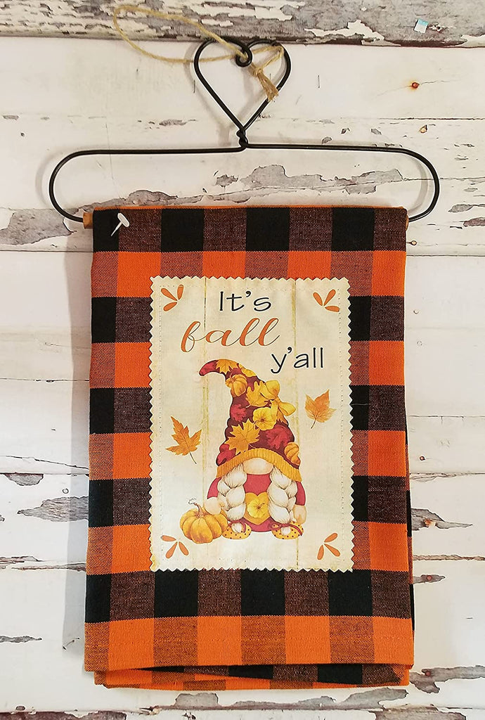 Seasonal Kitchen Dish Towel on Heart Hanger Fall Halloween Gnome Decor