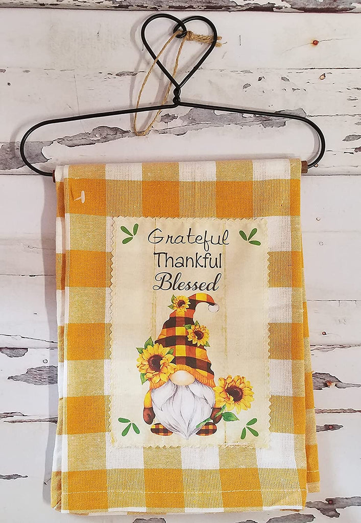 Seasonal Kitchen Dish Towel on Heart Hanger Fall Halloween Gnome Decor