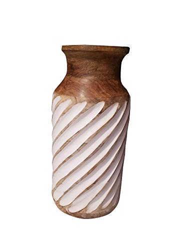 PD Home Reclaimed Wood Swirl Carved 12 Inch Vase Farmhouse Modern Decor