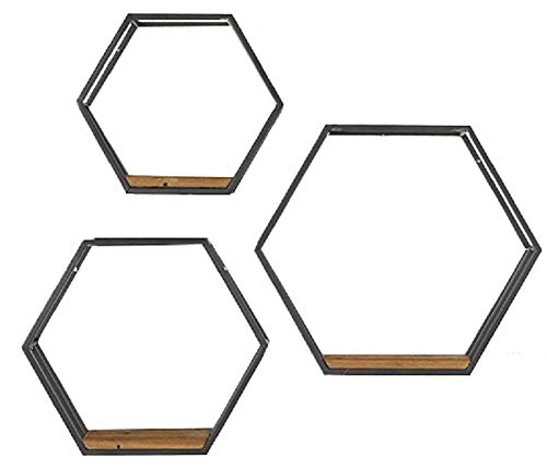 PG Modern Rustic Honeycomb Shelves Set of 3 Metal Wood Wall Decor