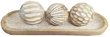 PD Home Modern Carved Wood Decorative Balls Tray Bowl Decor Set of 3