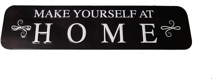 Make Yourself at Home Black Tin Wall Sign Plaque Decor
