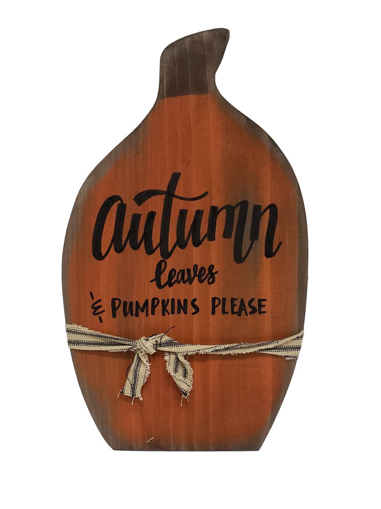 Primitive Fall Pumpkin Autumn Leaves & Pumpkins Please Handmade Wood Home Porch Decor