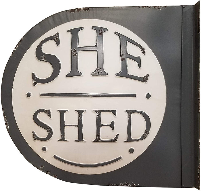 PD Home She Shed Two Sided Metal Wall Mount Decorative Sign Gray