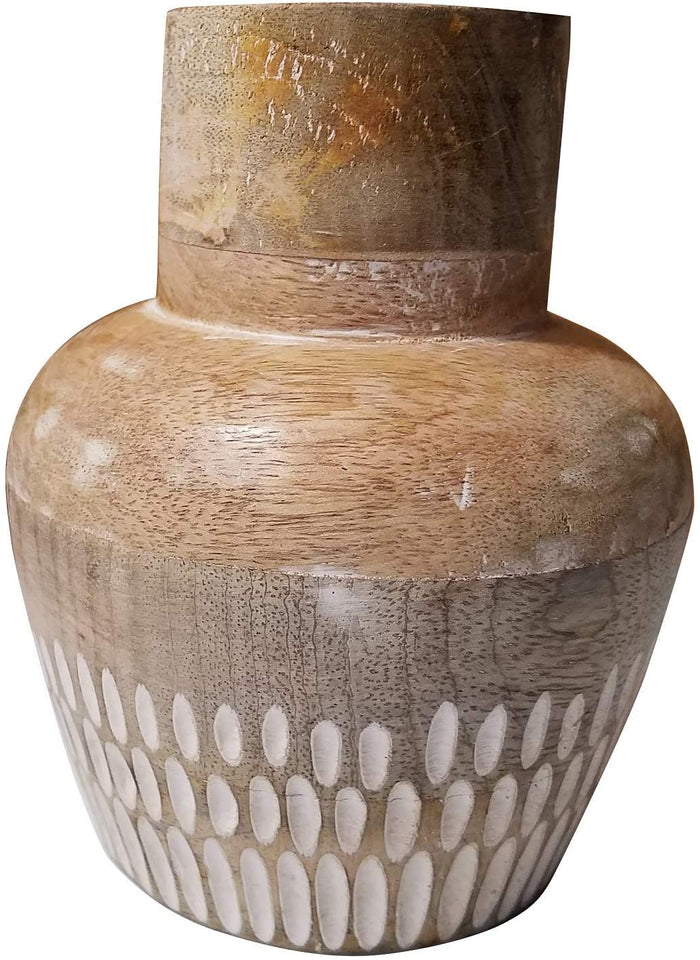 Modern Rustic Tribal Carved Wood Dome Vase Home Decor