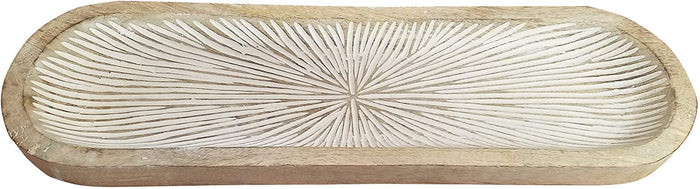 PD Home Boho Rustic Starburst Carved Wood Tray Decorative Modern