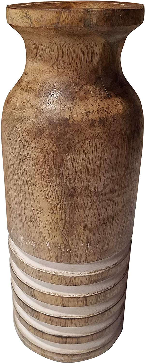 Modern Rustic Carved Wood Bottle Vase Home Decor