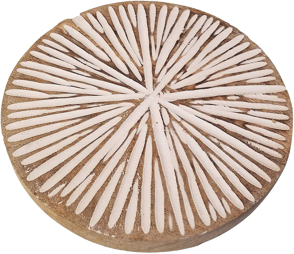 Boho Rustic Set of 3 Starburst Carved Round Wood Wall Plaques