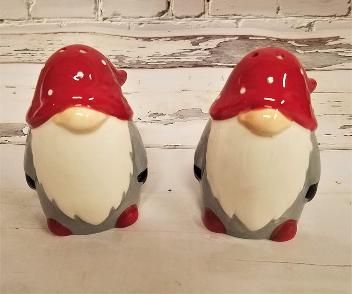 Christmas Dot Red & Gray Gnome Droopy Hat Salt & Pepper Shaker Set