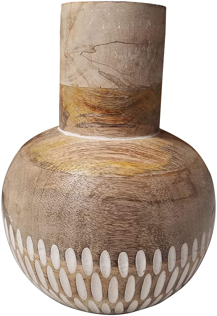 Modern Rustic Tribal Carved Wood Ball Vase Home Decor