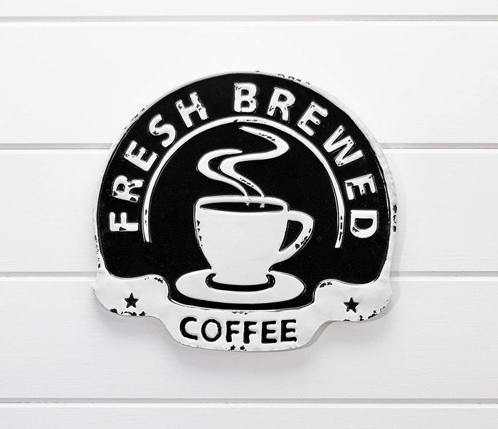 AT Vintage Farmhouse Fresh Brewed Coffee Metal Wall Sign