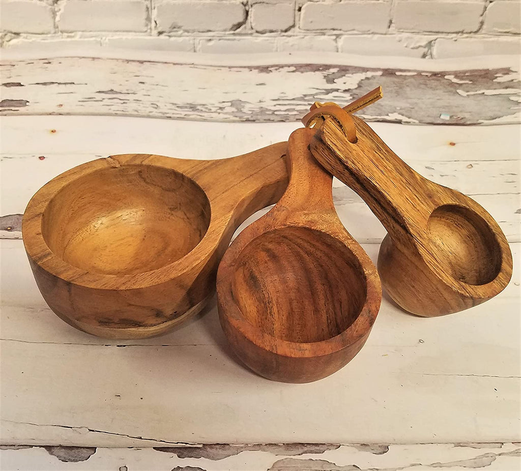 Set of 3 Rustic Wood Scoops/Cups Kitchen Gadgets Decor
