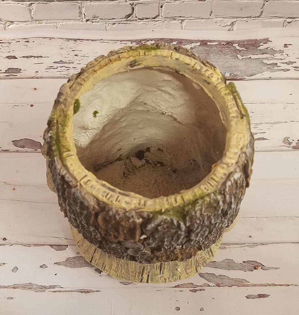 Set of 2 Resin Gnome Planters Bark/ Log with Faux Moss Accents