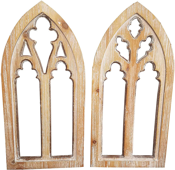 HDW Set of 2 16 inch Rustic Cathedral Arch Window Frame Wall Sculpture Decor