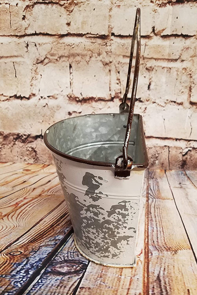 Wall Pocket Planter Half Bucket w/Handle Galvanized Chipped Aged Metal