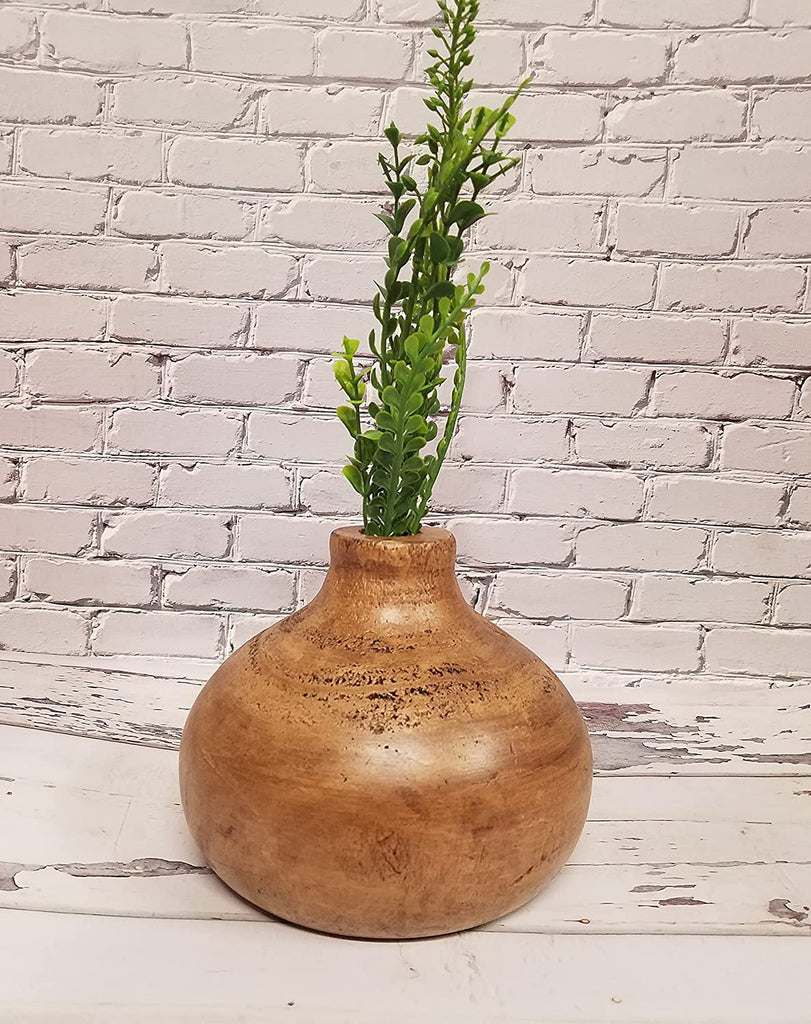 Modern Rustic Wood Chubby Round Stem Vase Decor