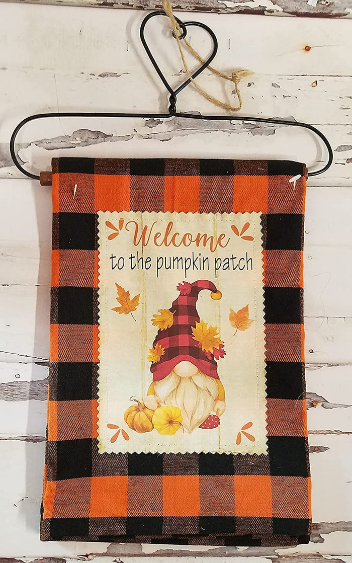 Seasonal Kitchen Dish Towel on Heart Hanger Fall Halloween Gnome Decor