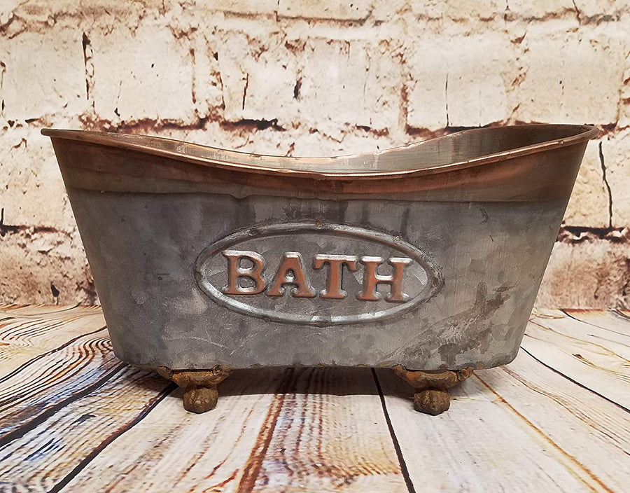 Vintage Claw Tub Caddy Galvanized Metal with Copper Accents Bath Storage