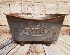 Vintage Claw Tub Caddy Galvanized Metal with Copper Accents Bath Storage