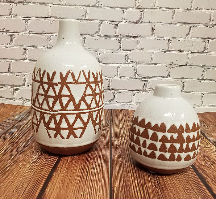 Set of 2 Sedona Tribal Arrow Bud Vases with Textured Glaze