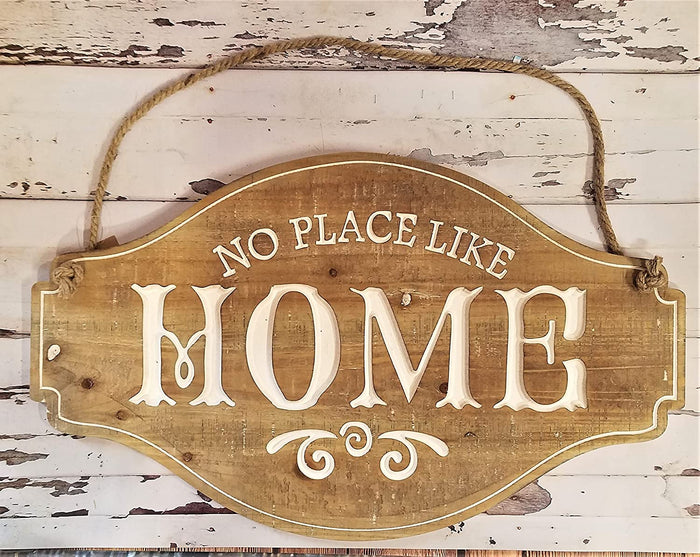 No Place Like Home Vintage Hanging Wood Look Wall Sign