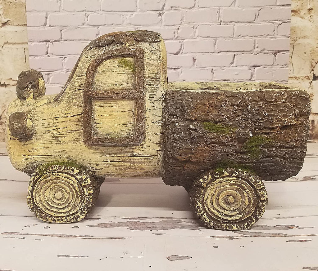 Resin Bark/Log Truck Planter with Faux Moss Accents Garden Porch Decor