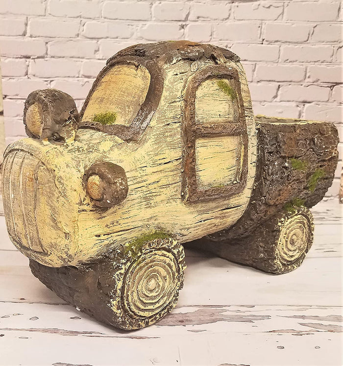 Resin Bark/Log Truck Planter with Faux Moss Accents Garden Porch Decor