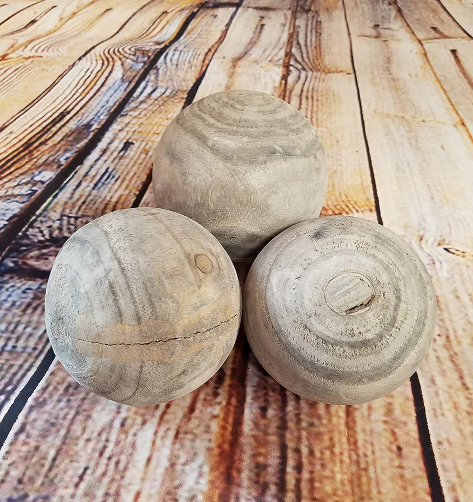 AT Set of 3 Gray Washed Wood Decorative Balls Orbs Spheres Farmhouse