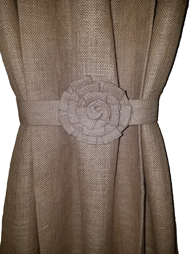 AT Primitive Country Burlap Rose and Ruffle French Door Panel Curtain