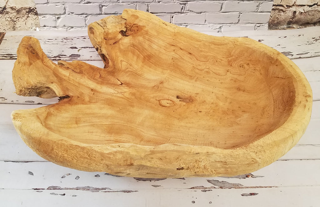 Rustic Carved Wood 18 Inch Decorative Bowl for Fruit or Display