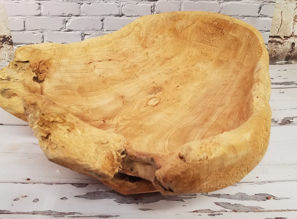 Rustic Carved Wood 18 Inch Decorative Bowl for Fruit or Display